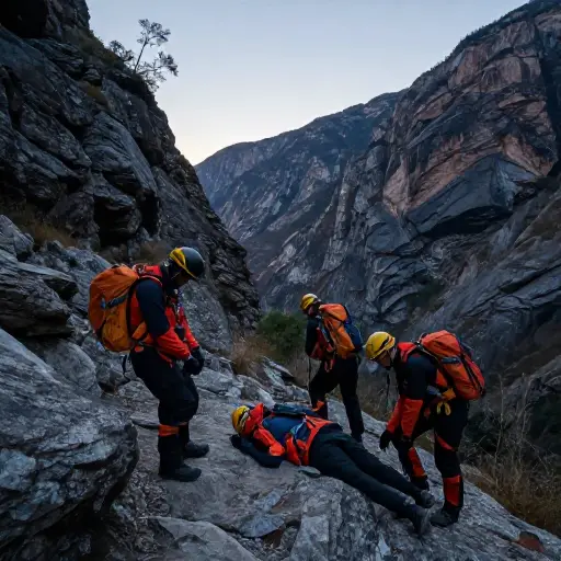 经过长时间搜索，他们终于在偏远山谷里找到了失踪的徒步旅行者。