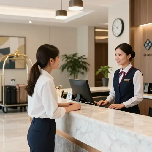 她问前台是否有空房。