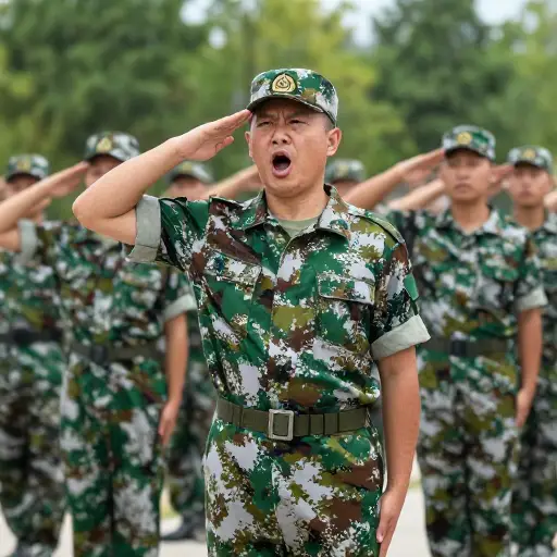 教官吼出一道命令，新兵们立刻行动起来。