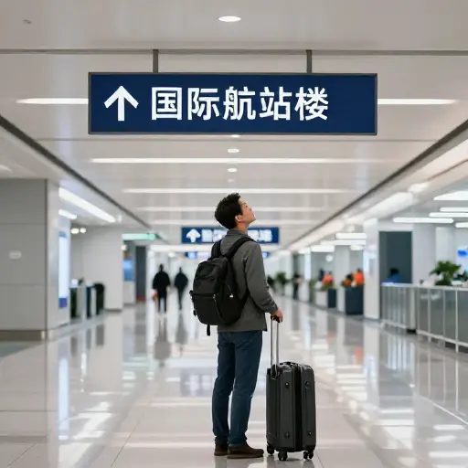 按照指示牌找到前往国际航站楼的中转航班。