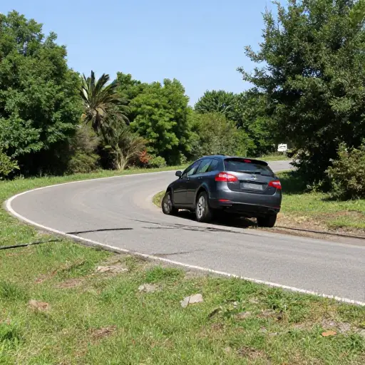 汽车在一个急弯处驶离了道路。