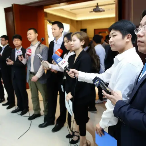 记者们在新闻发布会前排起了长队。