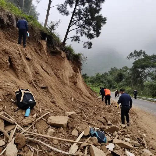 救援队在山体滑坡发生后，尽可能快地搜索了失踪的徒步旅行者。