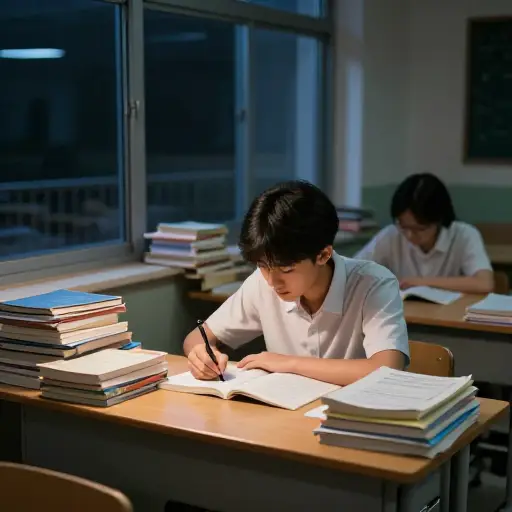 他低效的学习习惯意味着他必须比同学学习更长时间。