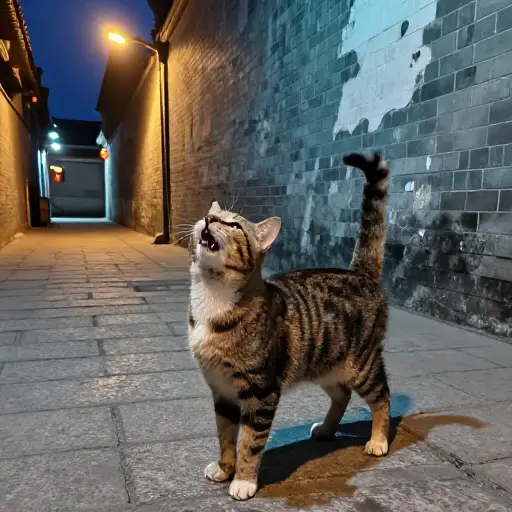 那只猫发出哀怨的叫声，好像在寻找它的主人。