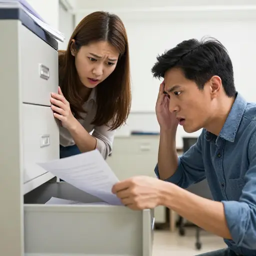 他们寻找丢失的文件，但徒劳无功。