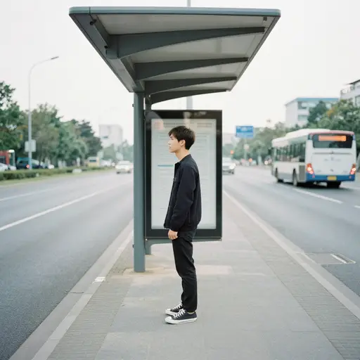 我还在等公交车。