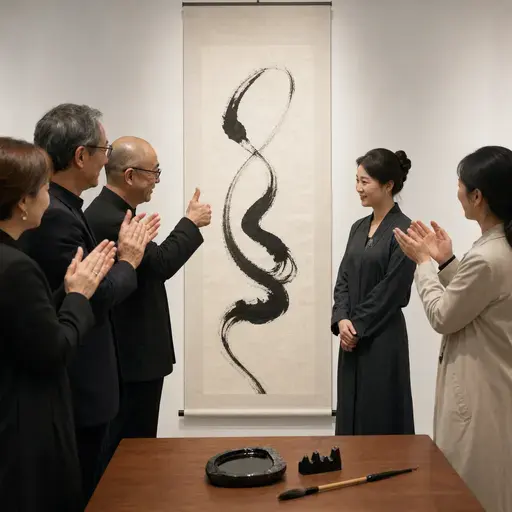 她的书法作品在展览上获得了高度赞赏。