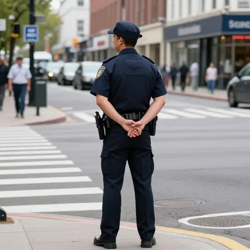 那个警察在街角巡逻。