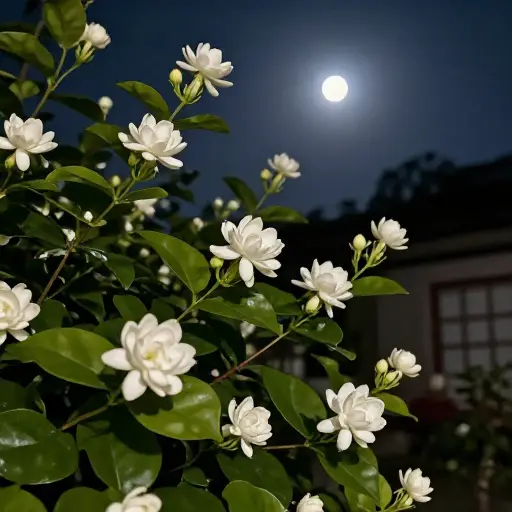 一丝淡淡的茉莉花香弥漫在温暖的夜空中。