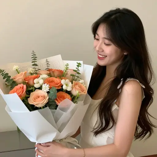 我送了她一些花让她高兴起来。