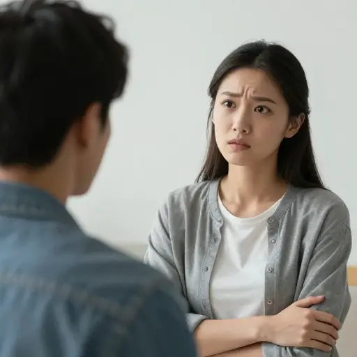 他关于她过去的问题触到了痛处，她变得防御起来。