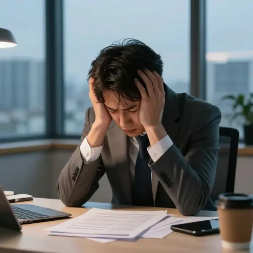工作中巨大的压力导致他精神崩溃了。