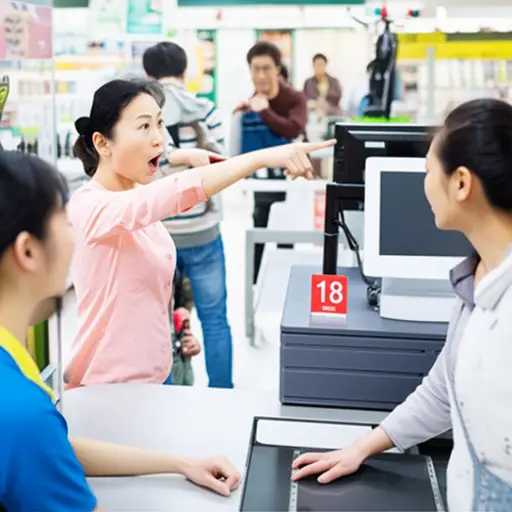 那个大妈因为收银员没给她打折就大声嚷嚷着要见经理。