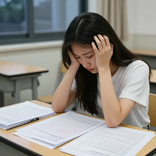 整个学期她的学业表现一直在下滑，所以期末考试不及格是意料之中的。
