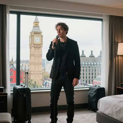 这位歌手在他英国停留的整个期间都待在酒店里。