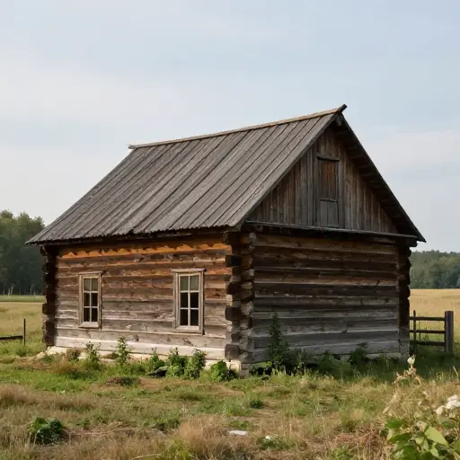 那个旧木屋完全由木头建成，具有乡村魅力。