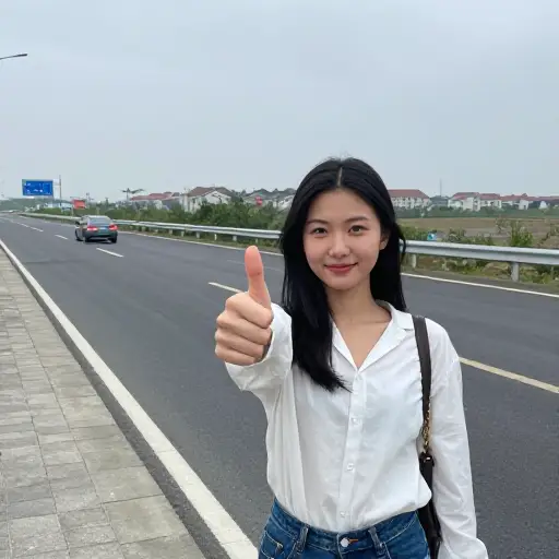 她搭便车到最近的城镇。