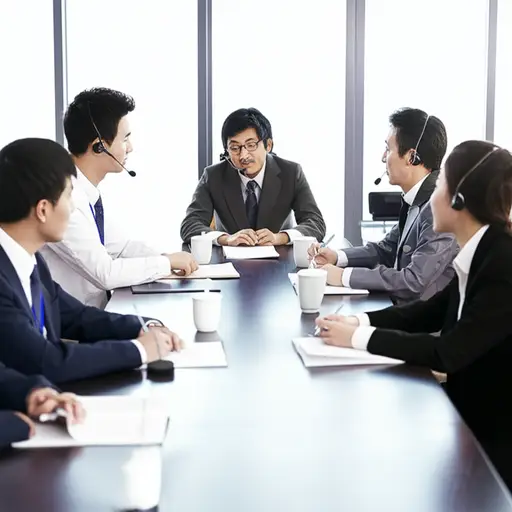 在商务会议上，翻译员将公司代表的发言即时翻译成英文。