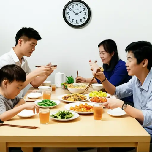 我们通常六点半吃晚饭。