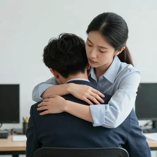 当我工作压力大时，她给了我很多关爱。