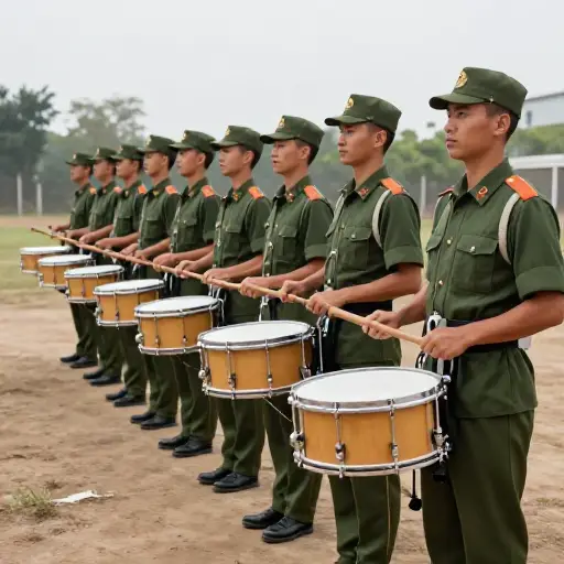 士兵们以稳定的节奏敲打着他们的鼓。