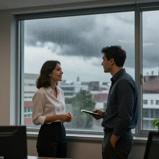 "会议会推迟吗？" "看天气预报，我想会的。"