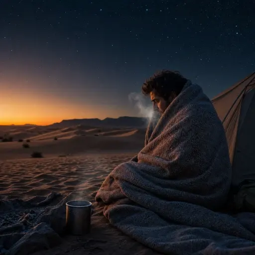 沙漠里的温度在夜间急剧下降。