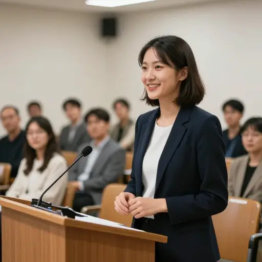 她设法克服了不安全感，做了一次成功的演讲。