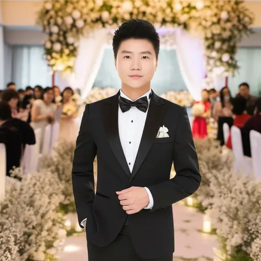 他看起来非常正式，完美适合婚礼场合。