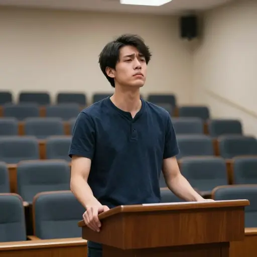 演讲前他感到不堪重负，但深吸了一口气，控制住了自己的情绪。