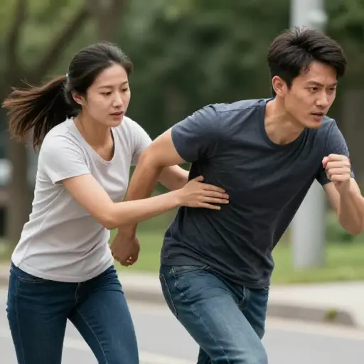他试图逃跑，但她紧紧抓住了他。