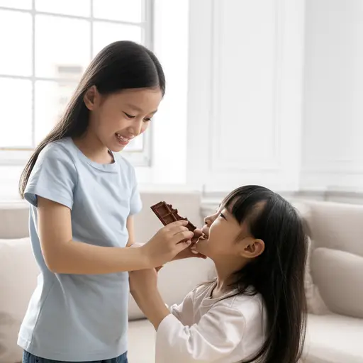 她给了妹妹一半的巧克力。