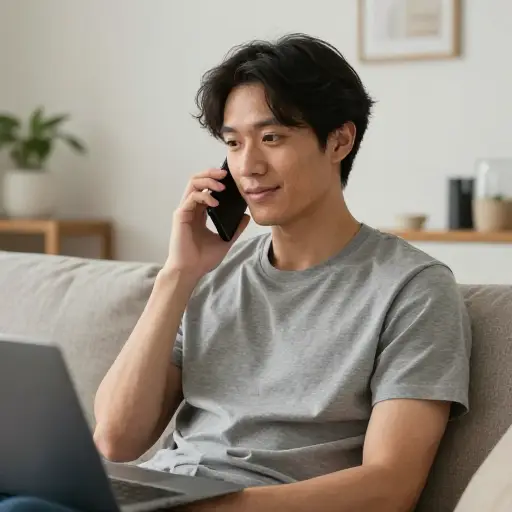 你可以在家打电话联系到他。