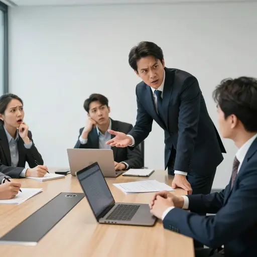 他在会议上表现得很强势，总是反驳别人的观点。
