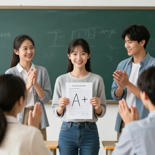 我们都祝贺她通过了那场困难的考试。