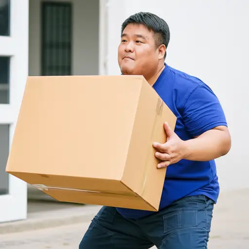 那个矮壮的男人轻松举起了沉重的箱子。