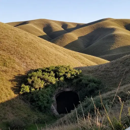 我们在那些山丘的那一边发现了一个隐蔽的洞穴。