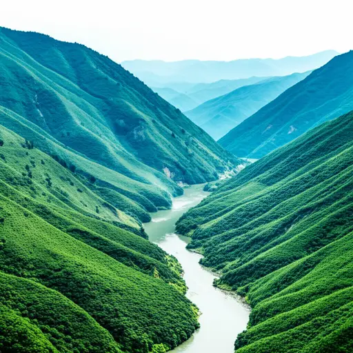 这条河流贯穿整个山谷，没有间断。
