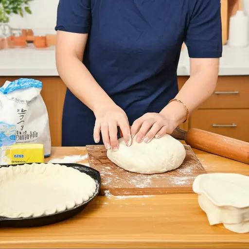 我妈妈用黄油和面粉做了一块酥皮来包馅饼。
