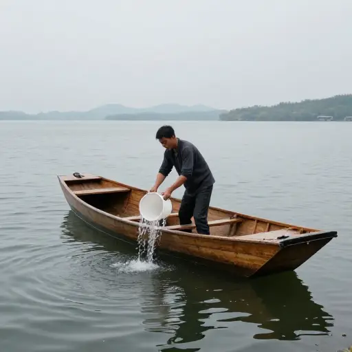我们得赶紧把船里的水舀出去，否则会沉。