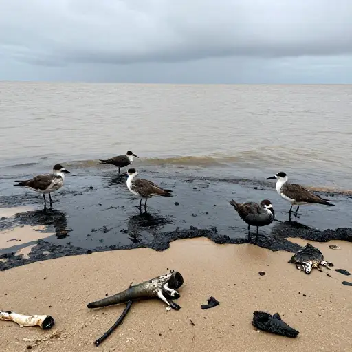 石油泄漏对海岸脆弱的生态系统造成了严重破坏。