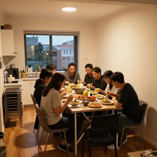 尽管租住在一间狭小的公寓里，他们还是成功招待了十二位客人。