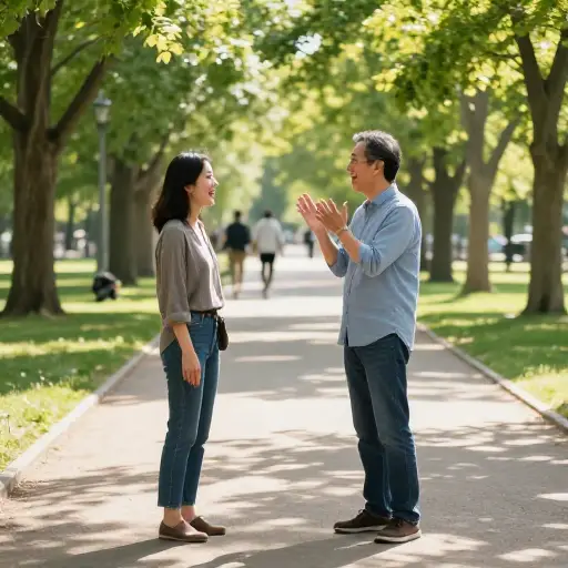 我在公园散步时偶然遇到了一位老朋友。