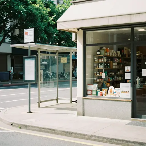 车站就在商店旁边。