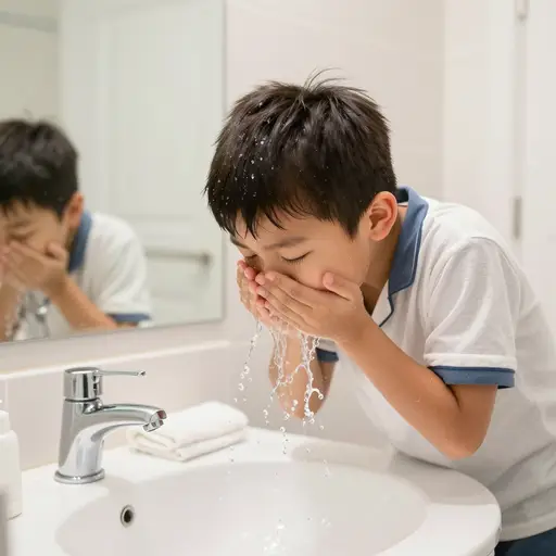 我洗脸。