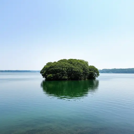 那座小岛位于湖中央。