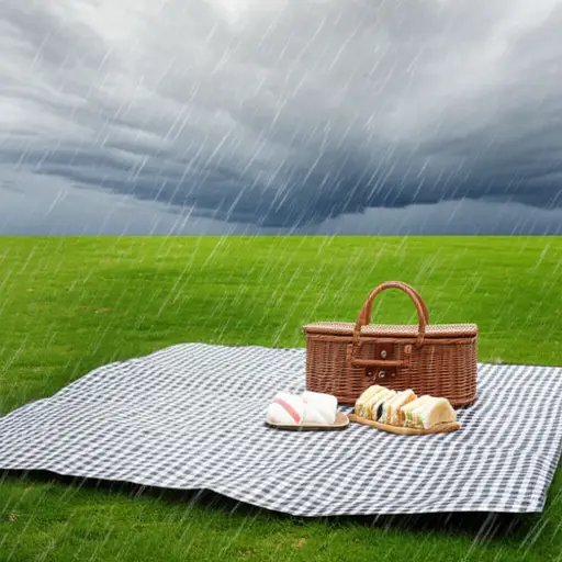 突如其来的暴雨打乱了我们的野餐计划。