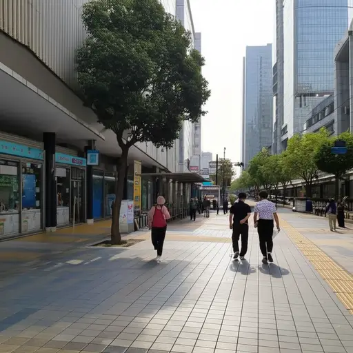 公共汽车站就在这条街的前方。