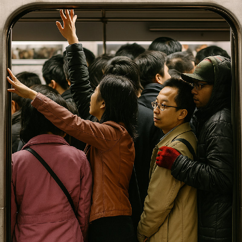 地铁在上下班高峰期总是很拥挤。